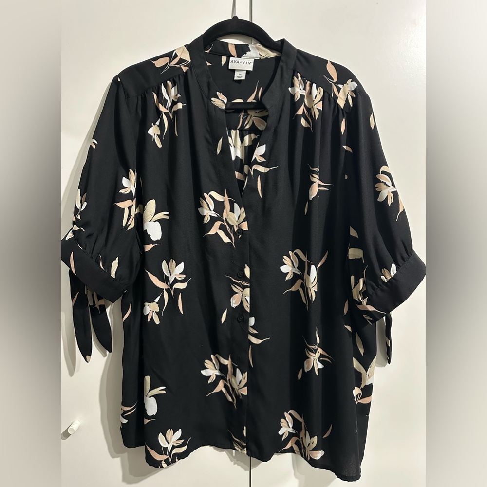 Floral Button-Up Tie Sleeve Blouse
